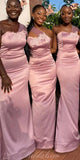 Custom Pink One Shoulder Satin Mermaid Long Beach Formal Bridesmaid Dresses BD255