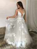 Dream Beach Popular A-line Spaghetti Straps Lace Princess Unique Vintage Long Wedding Dresses WD543