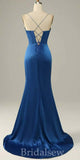Dusty Blue Popular Straps Mermaid Unique Elegant Evening Formal Long Prom Dresses PD1446