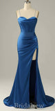 Dusty Blue Popular Straps Mermaid Unique Elegant Evening Formal Long Prom Dresses PD1446