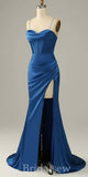 Dusty Blue Popular Straps Mermaid Unique Elegant Evening Formal Long Prom Dresses PD1446