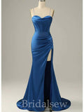 Dusty Blue Popular Straps Mermaid Unique Elegant Evening Formal Long Prom Dresses PD1446