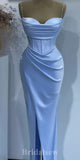 Dusty Blue Spaghetti Straps Mermaid Evening Formal Long Prom Dresses PD1385