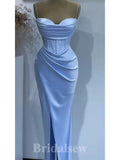 Dusty Blue Spaghetti Straps Mermaid Evening Formal Long Prom Dresses PD1385