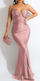 Dusty Pink Spaghetti Straps Mermaid Elegant Formal Black Girls Slay Satin Evening Long Prom Dresses PD1378