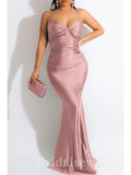 Dusty Pink Spaghetti Straps Mermaid Elegant Formal Black Girls Slay Satin Evening Long Prom Dresses PD1378