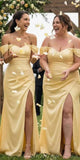 Elegant Off Shoulder Satin Mermaid Long Beach Formal Bridesmaid Dresses BD256
