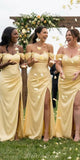 Elegant Off Shoulder Satin Mermaid Long Beach Formal Bridesmaid Dresses BD256