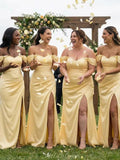 Elegant Off Shoulder Satin Mermaid Long Beach Formal Bridesmaid Dresses BD256