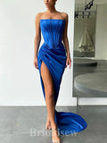 Elegant Strapless Unique Mermaid Satin Elegant Evening Formal Long Prom Dresses PD1402