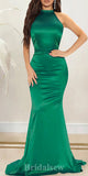 Green Open Back High Neck Mermaid Elegant Formal Black Girls Slay Satin Evening Long Prom Dresses PD1381