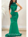 Green Open Back High Neck Mermaid Elegant Formal Black Girls Slay Satin Evening Long Prom Dresses PD1381