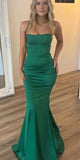 Green Satin Straps Mermaid Party Modest Women Evening Long Prom Dresses PD1540