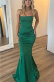 Green Satin Straps Mermaid Party Modest Women Evening Long Prom Dresses PD1540