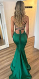 Green Satin Straps Mermaid Party Modest Women Evening Long Prom Dresses PD1540