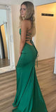 Green Satin Straps Mermaid Party Modest Women Evening Long Prom Dresses PD1540