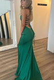 Green Satin Straps Mermaid Party Modest Women Evening Long Prom Dresses PD1540