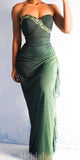 Green Unique Strapless Mermaid New Vintage Stylish Long Women Best Evening Prom Dresses PD1013