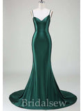 Green V-Neck Spaghetti Straps Mermaid Simple Elegant Evening Formal Long Prom Dresses PD1448