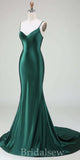 Green V-Neck Spaghetti Straps Mermaid Simple Elegant Evening Formal Long Prom Dresses PD1448