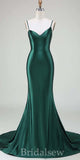 Green V-Neck Spaghetti Straps Mermaid Simple Elegant Evening Formal Long Prom Dresses PD1448