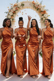 Halter Mermaid Burnt Orange Long Beach Formal Party Bridesmaid Dresses BD265