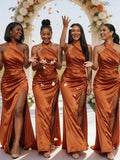 Halter Mermaid Burnt Orange Long Beach Formal Party Bridesmaid Dresses BD265