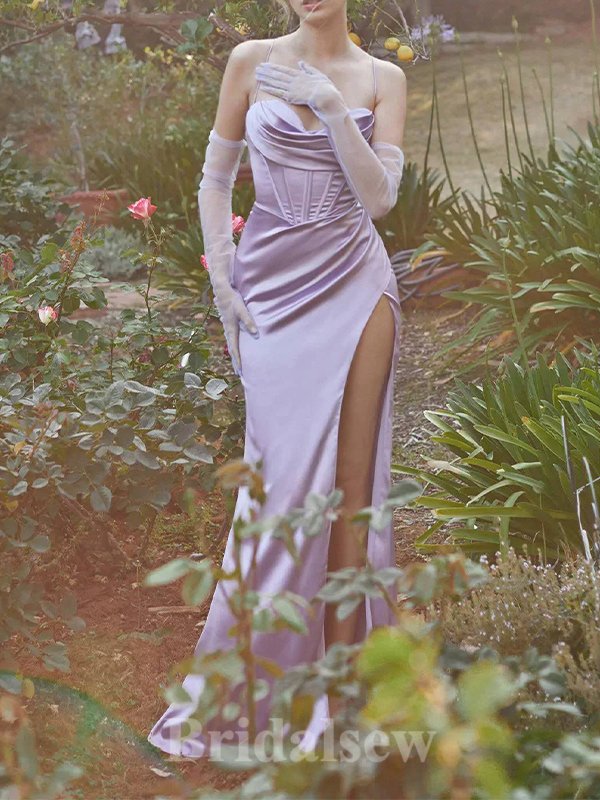 Lilac Spaghetti Straps Popular Mermaid Evening Formal Long Prom Dresses PD1389