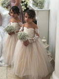 Long Sleeves Lace Tulle Cinderella Princess Flower Girl Dresses FG003