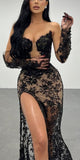 Mermaid Black Lace Sexy Party Modest Women Evening Long Prom Dresses PD1525