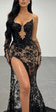 Mermaid Black Lace Sexy Party Modest Women Evening Long Prom Dresses PD1525