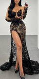 Mermaid Black Lace Sexy Party Modest Women Evening Long Prom Dresses PD1525