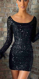 Mermaid Black Sequin Modest Popular Short Party Prom Dresses, Unique Homecoming Dresses HD013