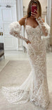 Mermaid Long Sleeves Lace Garden Beach Dream Vintage Long Wedding Dresses WD550