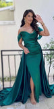 Mermaid Off Shoulder Satin Popular Formal Party Modest Women Evening Long Prom Dresses PD1499