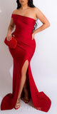 Mermaid Red Modest Evening Long Prom Dresses, Simple Elegant Bridesmaid Dresses PD1376