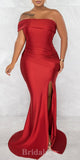 Mermaid Red Modest Evening Long Prom Dresses, Simple Elegant Bridesmaid Dresses PD1376