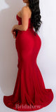 Mermaid Red Modest Evening Long Prom Dresses, Simple Elegant Bridesmaid Dresses PD1376