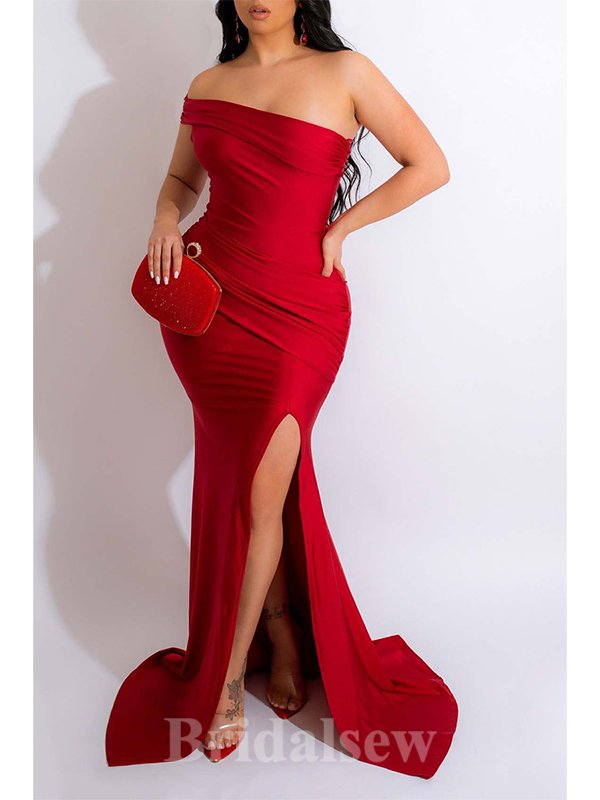 Mermaid Red Modest Evening Long Prom Dresses, Simple Elegant Bridesmaid Dresses PD1376