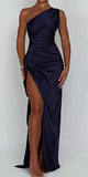 Mermaid Simple Formal Satin One Shoulder Elegant Fashion Party Evening Long Prom Dresses PD041