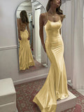 Mermaid Simple Formal Spaghetti Straps Yellow Pink Purple Elegant Fashion Party Evening Long Prom Dresses PD042
