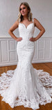 Mermaid Sleeveless Lace Custom Formal Dream Beach Vintage Long Wedding Dresses WD009