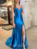 Mermaid Spaghetti Straps Unique Modest Elegant Evening Formal Long Prom Dresses PD1414