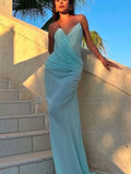 Mermaid Tiffany Blue Simple Elegant Unique Fashion Party Evening Long Prom Dresses PD048
