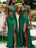 New Design Royal Blue Satin Mermaid Long Beach Formal Party Bridesmaid Dresses BD260