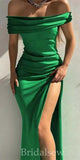 Off the Shoulder Green Mermaid Unique Charming Slit Modest Elegant Evening Formal Long Prom Dresses PD1428