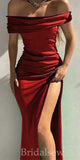 Off the Shoulder Green Mermaid Unique Charming Slit Modest Elegant Evening Formal Long Prom Dresses PD1428