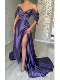Off the Shoulder Unique Mermaid Satin Elegant Evening Formal Long Prom Dresses PD1401