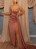 One Shoulder Mermaid Elegant Unique Party Modest Women Evening Long Prom Dresses PD1504