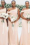 One Shoulder Mermaid Satin Popular Elegant Long Beach Formal Bridesmaid Dresses BD245